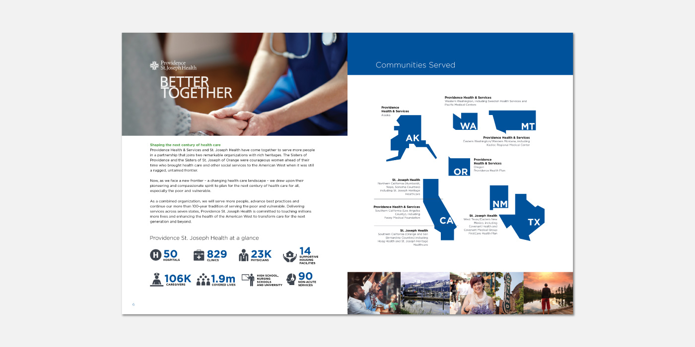 Pages from the Providence St. Joseph Health provider recruitment annual report