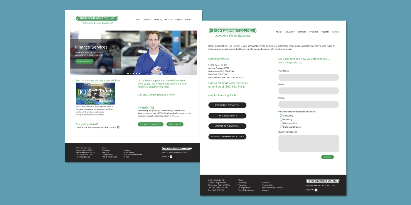 Shop Equipment Co., Inc. custom WordPress theme, responsive website views