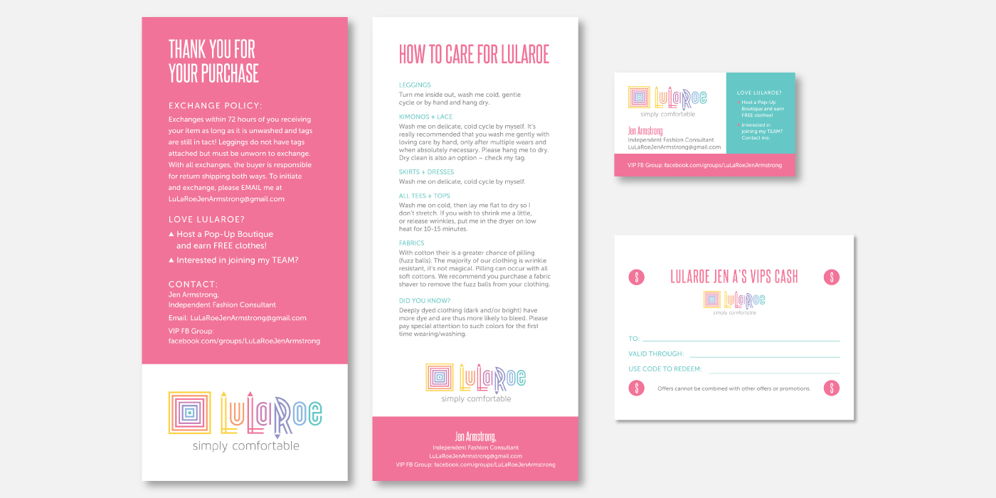 Print collateral for Jen A’s LuLaRoe clothing