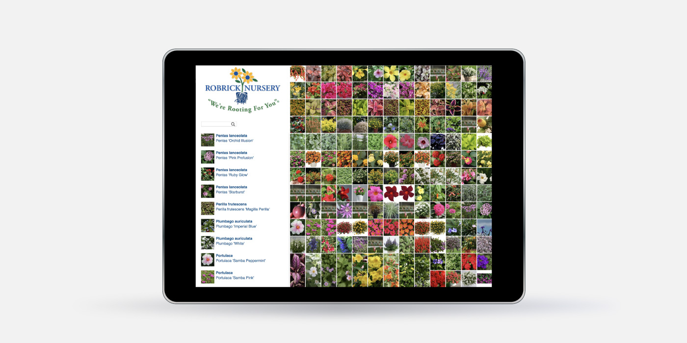 Tablet view for Robrick Nursery website design