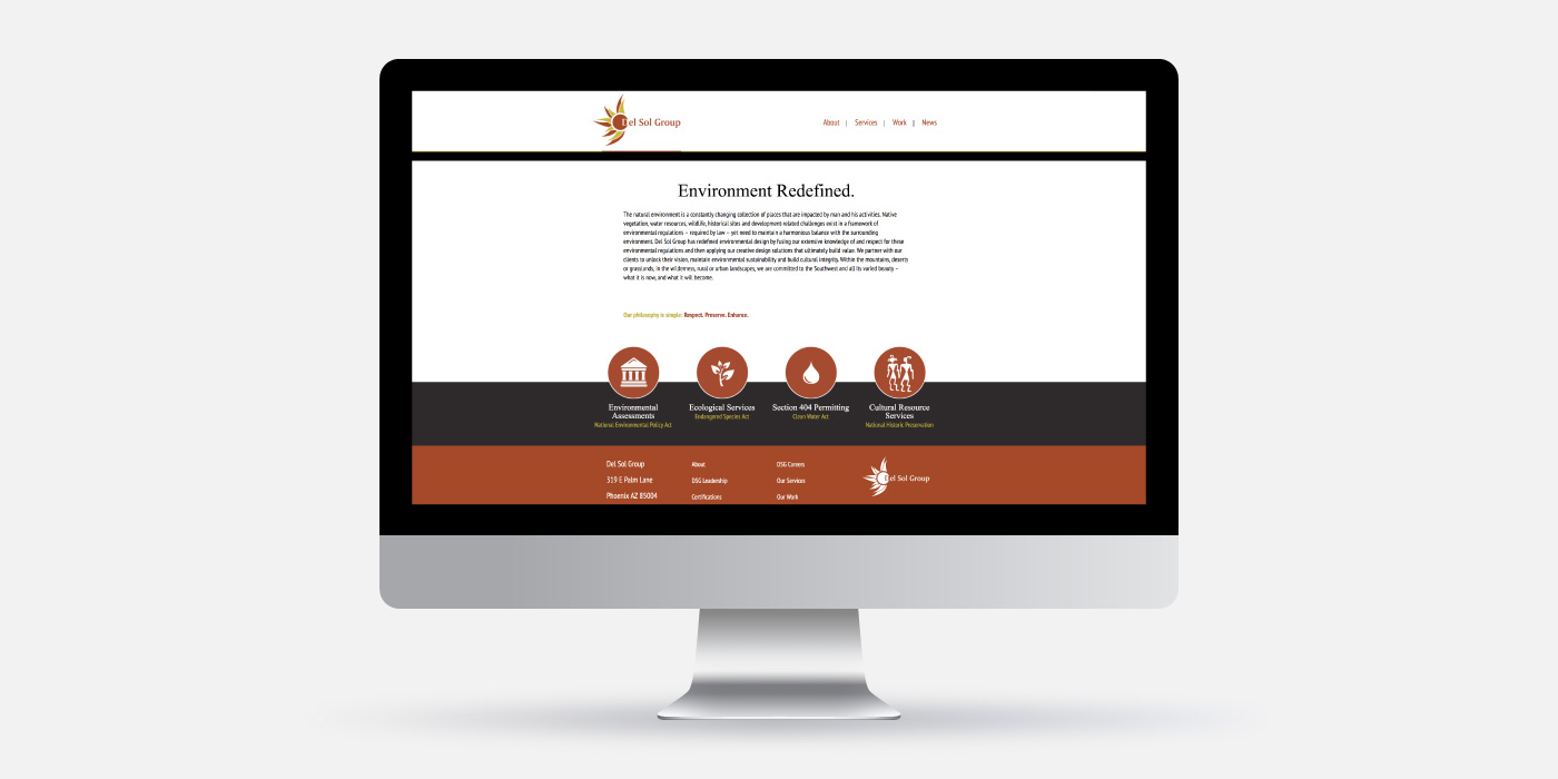 Desktop view of the Del Sol Group custom WordPress theme and responsive website