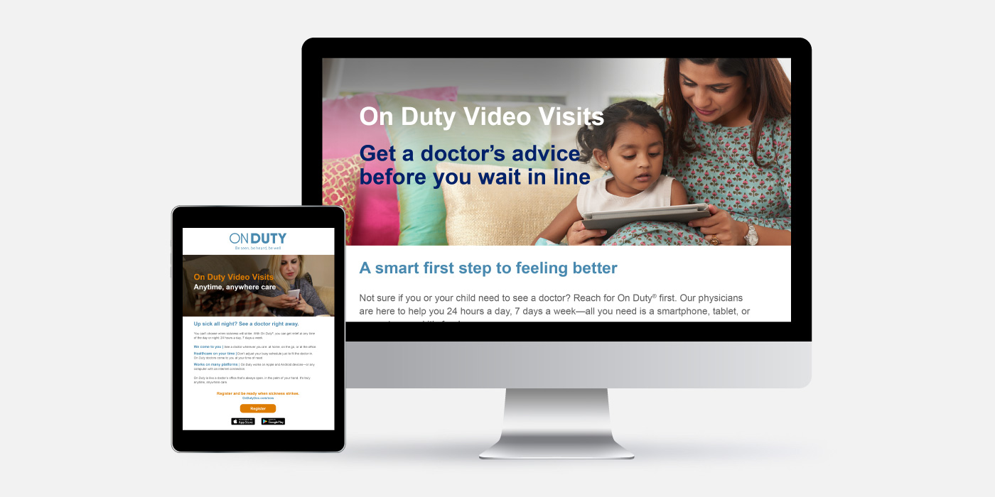 Email campaign for On Duty medical video visits